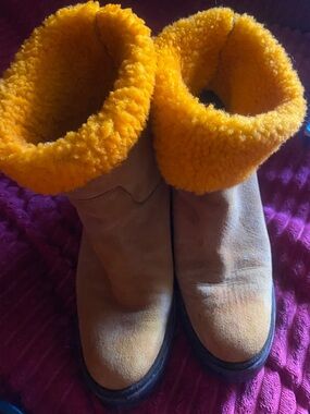 Moncler orange real leather shearling authentic boots.